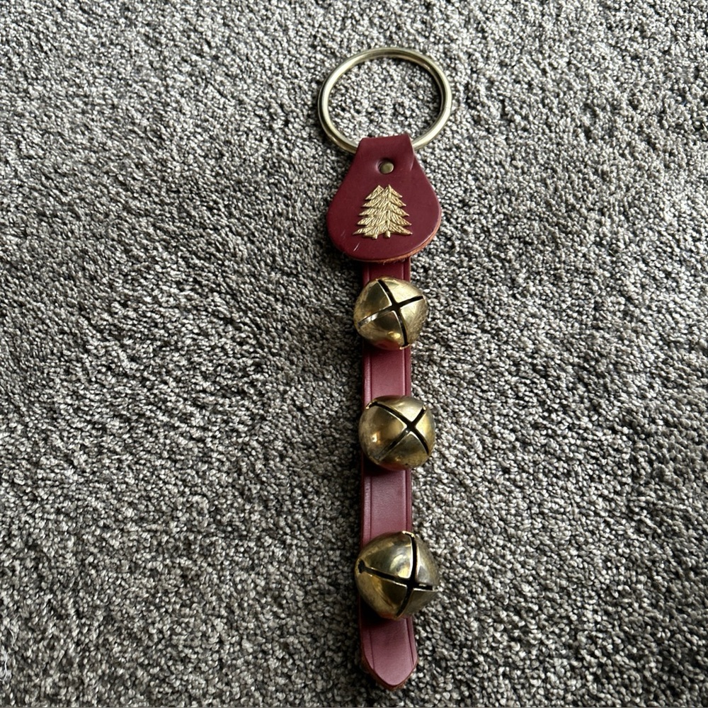 MBS Sleigh Bells Hanging Bell on Maroon Leather EUC 14"